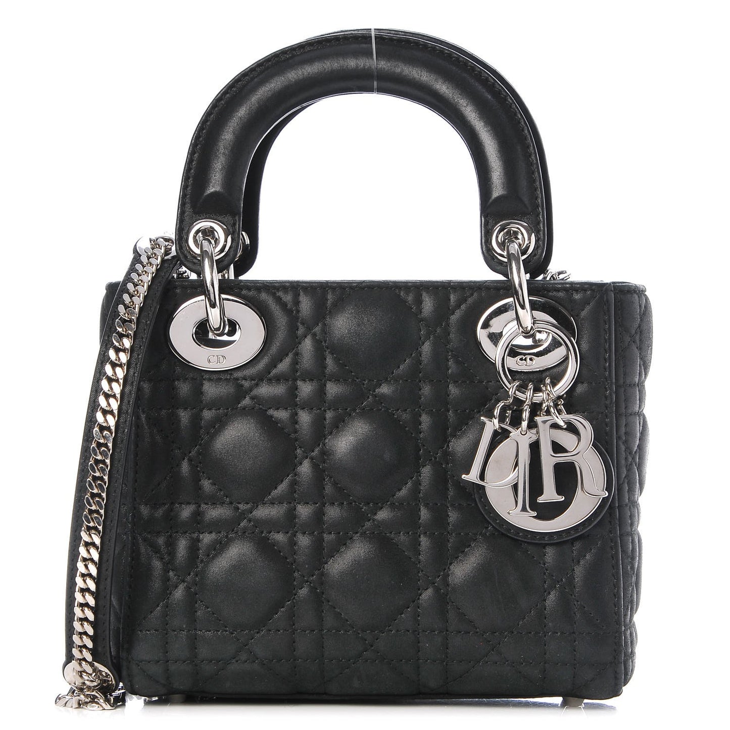 Metallic Calfskin Cannage Mini Lady Dior Black