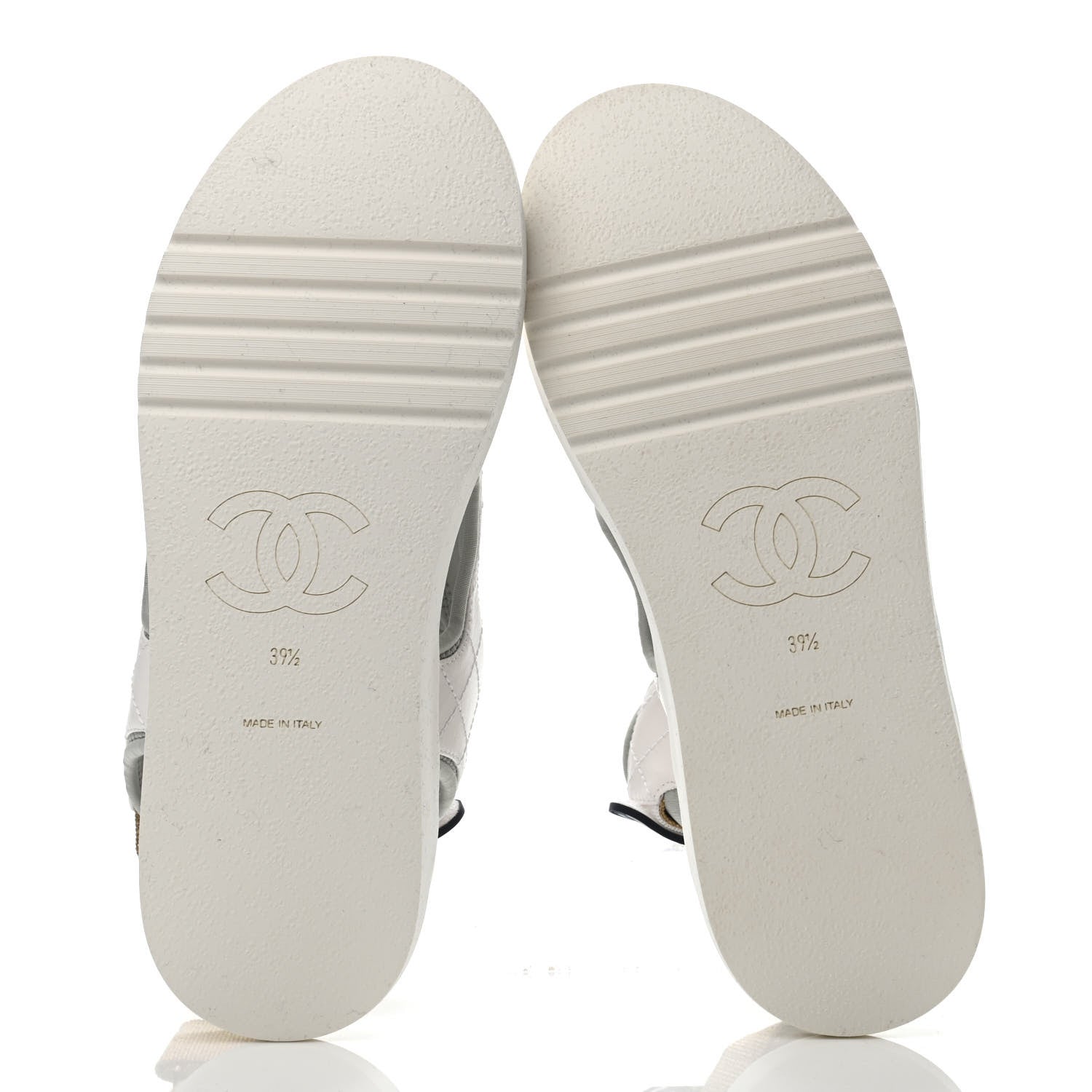 Chanel Goatskin Fabric Gladiator Sandals 39.5 White Light Grey Navy Blue 4 of 4