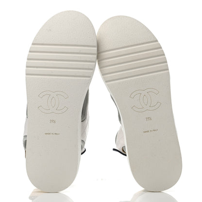 Chanel Goatskin Fabric Gladiator Sandals 39.5 White Light Grey Navy Blue 4 of 4