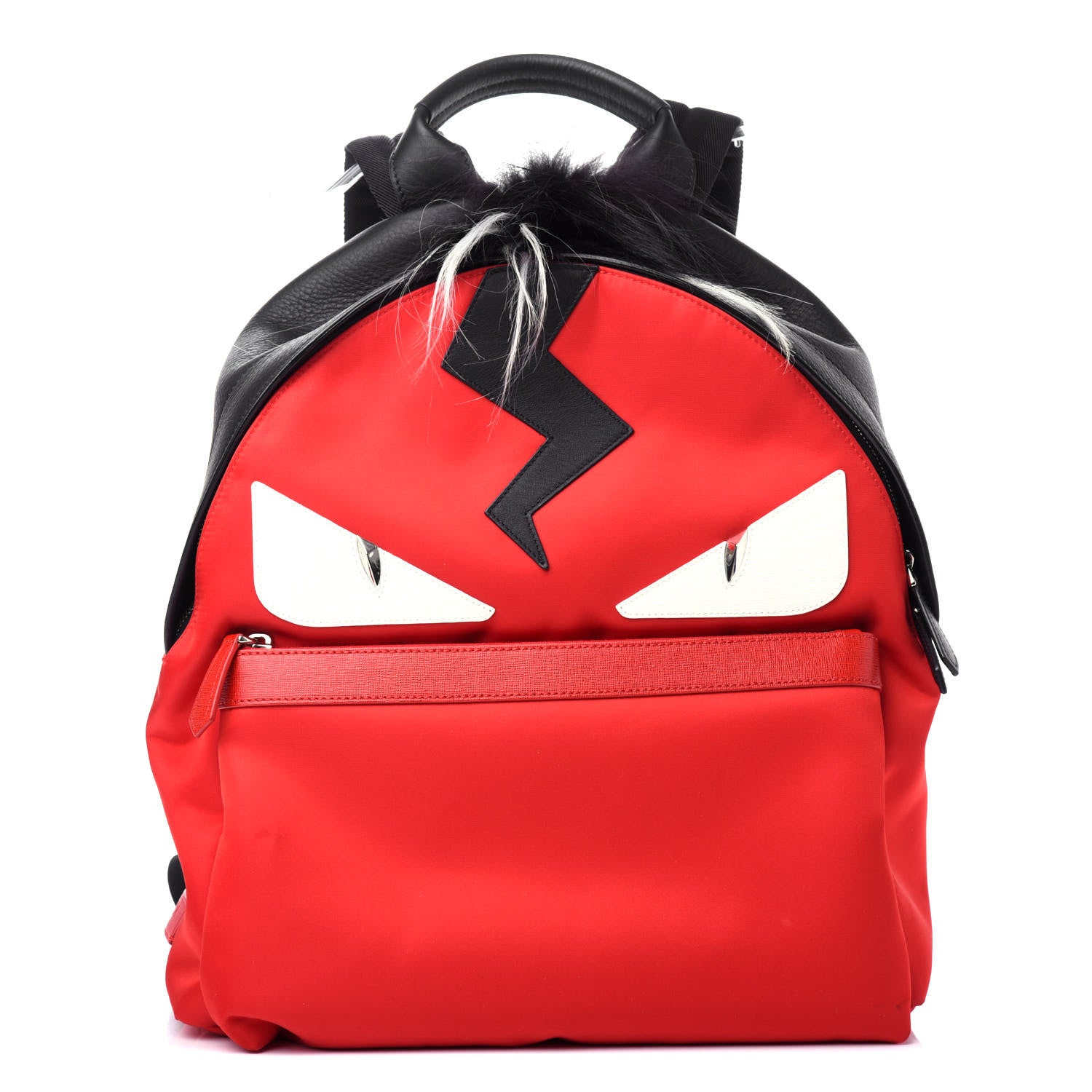 Fendi Nylon Vitello Elite Flamingo Fox Goat Fur Lightning Monster Eyes Backpack Rosso Black 1 of 10