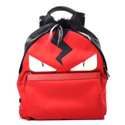 Fendi Nylon Vitello Elite Flamingo Fox Goat Fur Lightning Monster Eyes Backpack Rosso Black 1 of 10