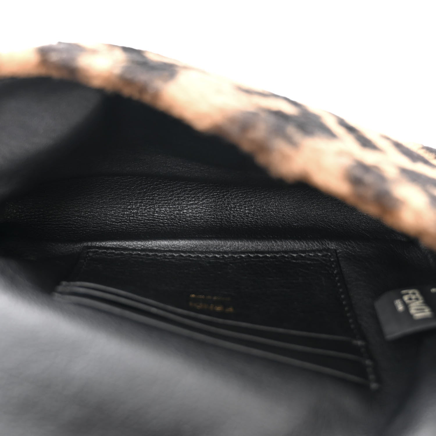 Fendi Shearling Vitello Dolce Macro FF 1974 Mini Baguette Tobacco Black 5 of 10