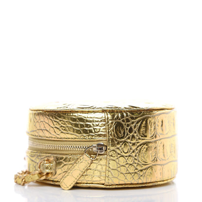 Chanel Metallic Calfskin Crocodile Embossed Cocodile Round Clutch with Chain Gold 4 of 8