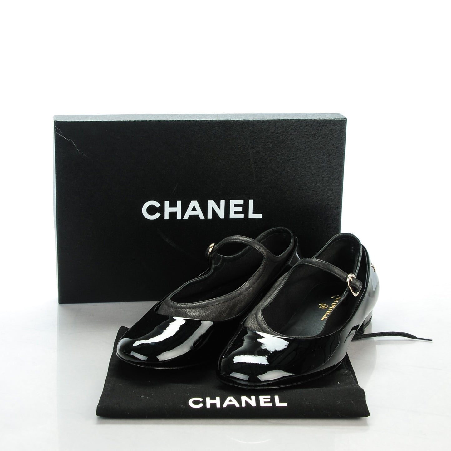 Patent Calfskin Mary Jane Ballerina Flats 40 Black