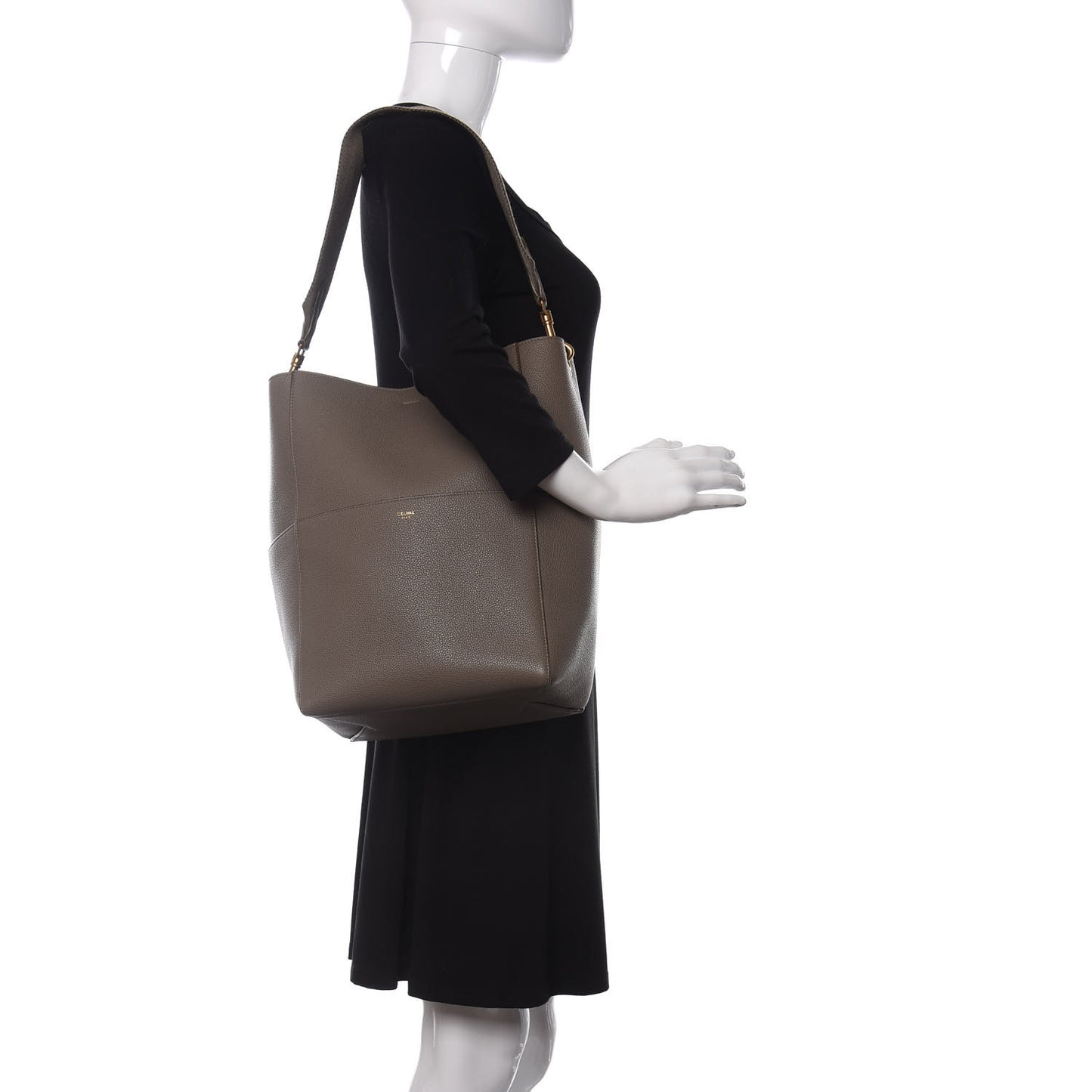 Soft Grained Calfskin Sangle Bucket Bag Taupe