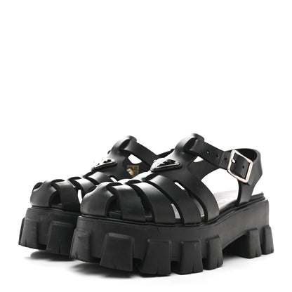 Prada Foam Rubber Triangle Logo Monolith 55mm Cage Sandals 37 Black 4 of 12