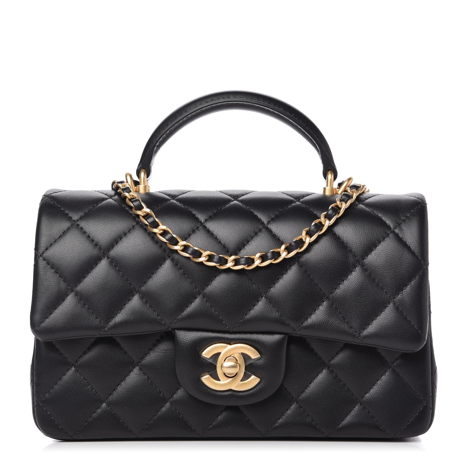 Chanel Lambskin Quilted Mini Top Handle Rectangular Flap Black 1 of 11