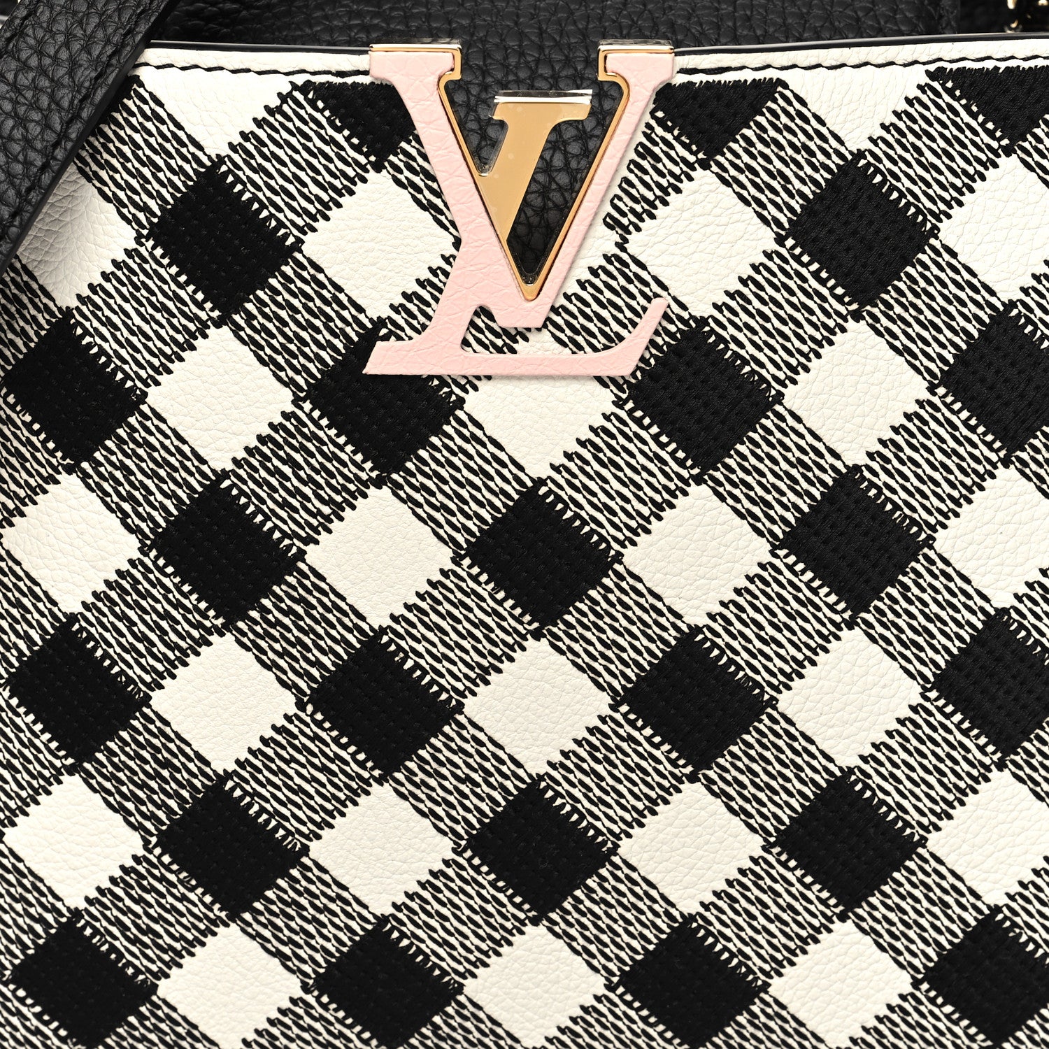 Louis Vuitton Taurillon Embroidered Vichy Capucines BB Black White 7 of 9