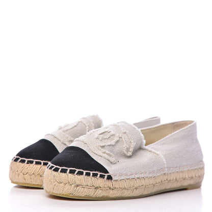 Chanel Linen CC Espadrilles 35 Beige Black 3 of 12