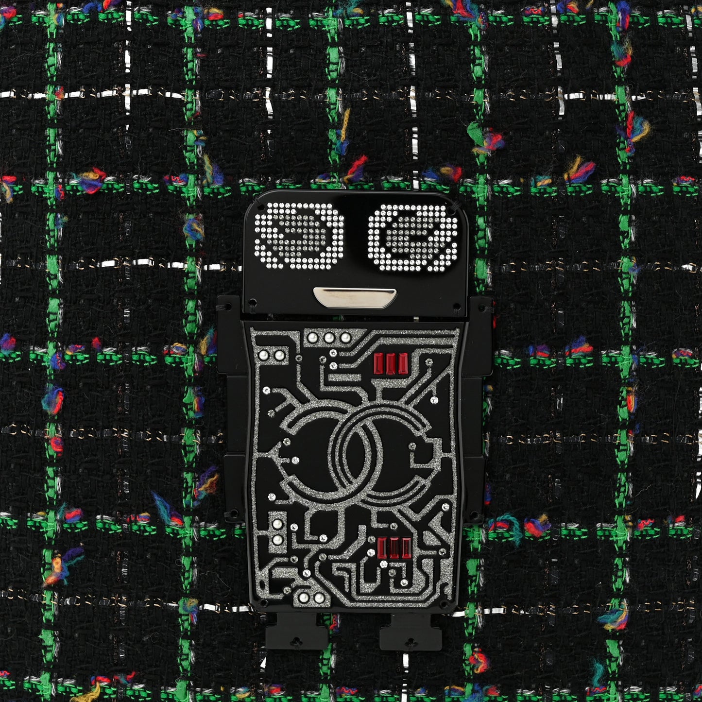 Tweed Large Robot Shopping Bag Black Multicolor
