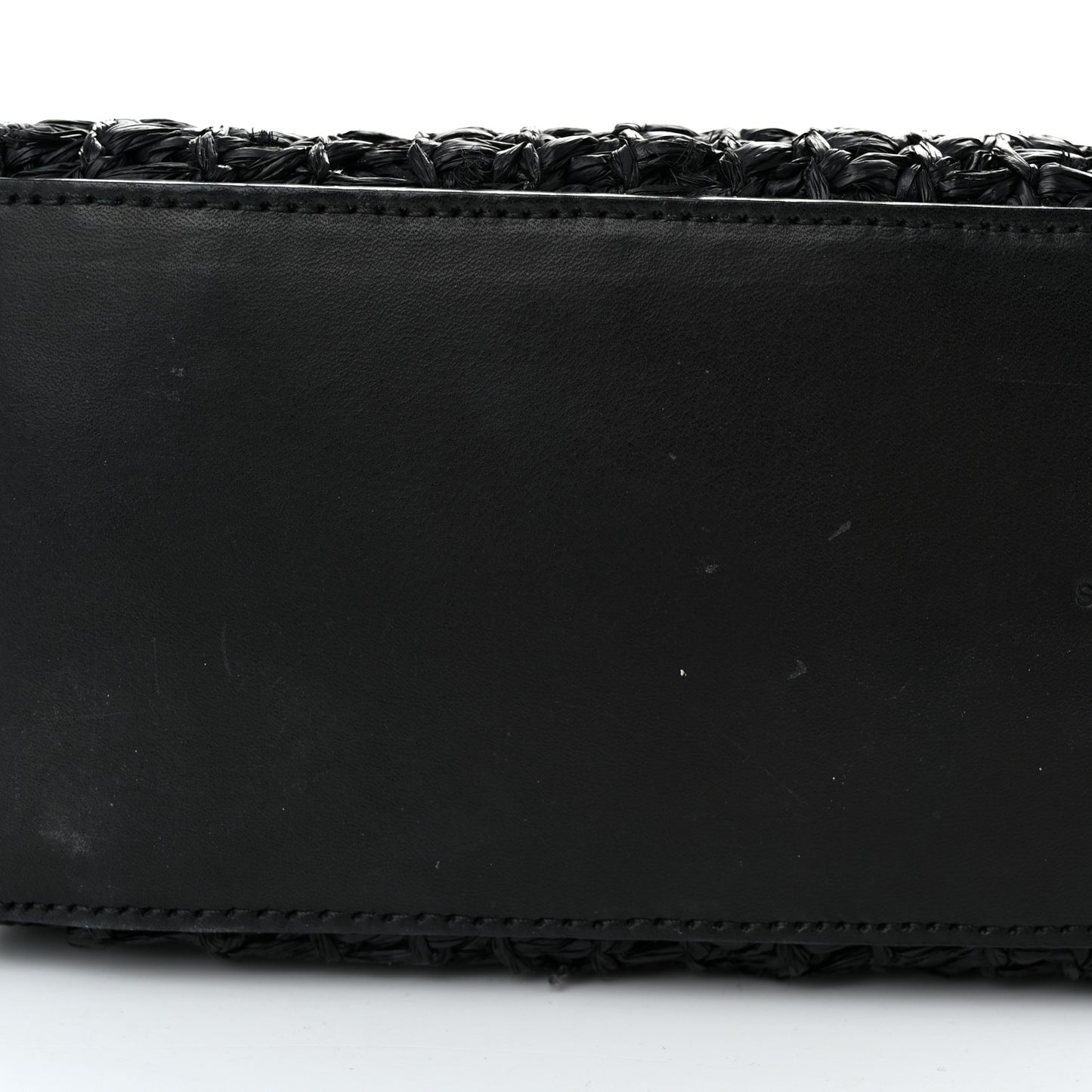 Raffia Calfskin Panier Rectangle Tote Black