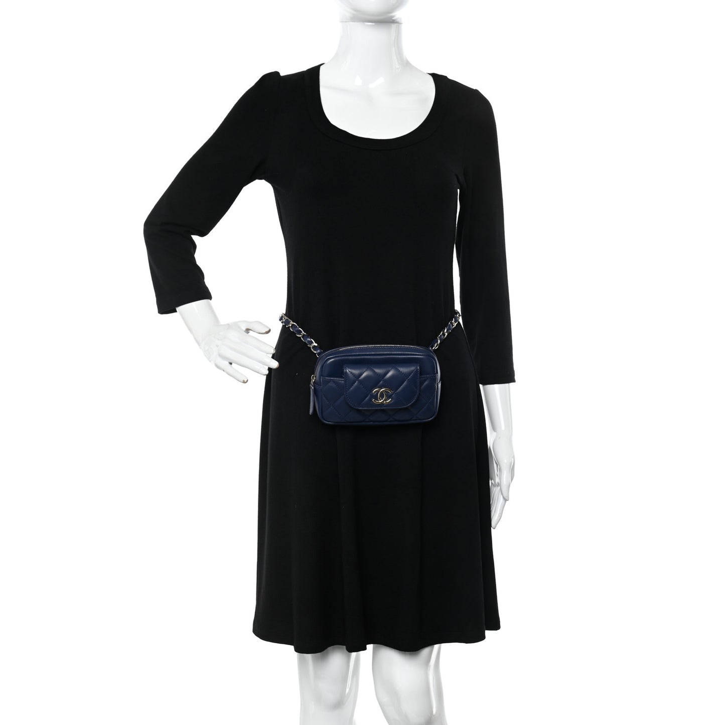 Lambskin Quilted Waist Bag With Pouch Blue