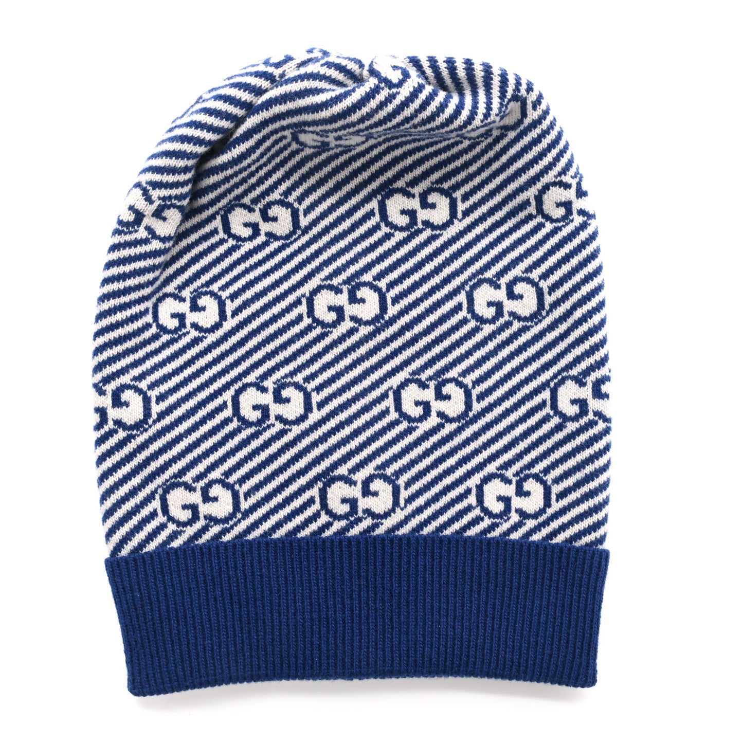 Wool GG Monogram Diagogy Beanie Hat M Sapphire Ivory