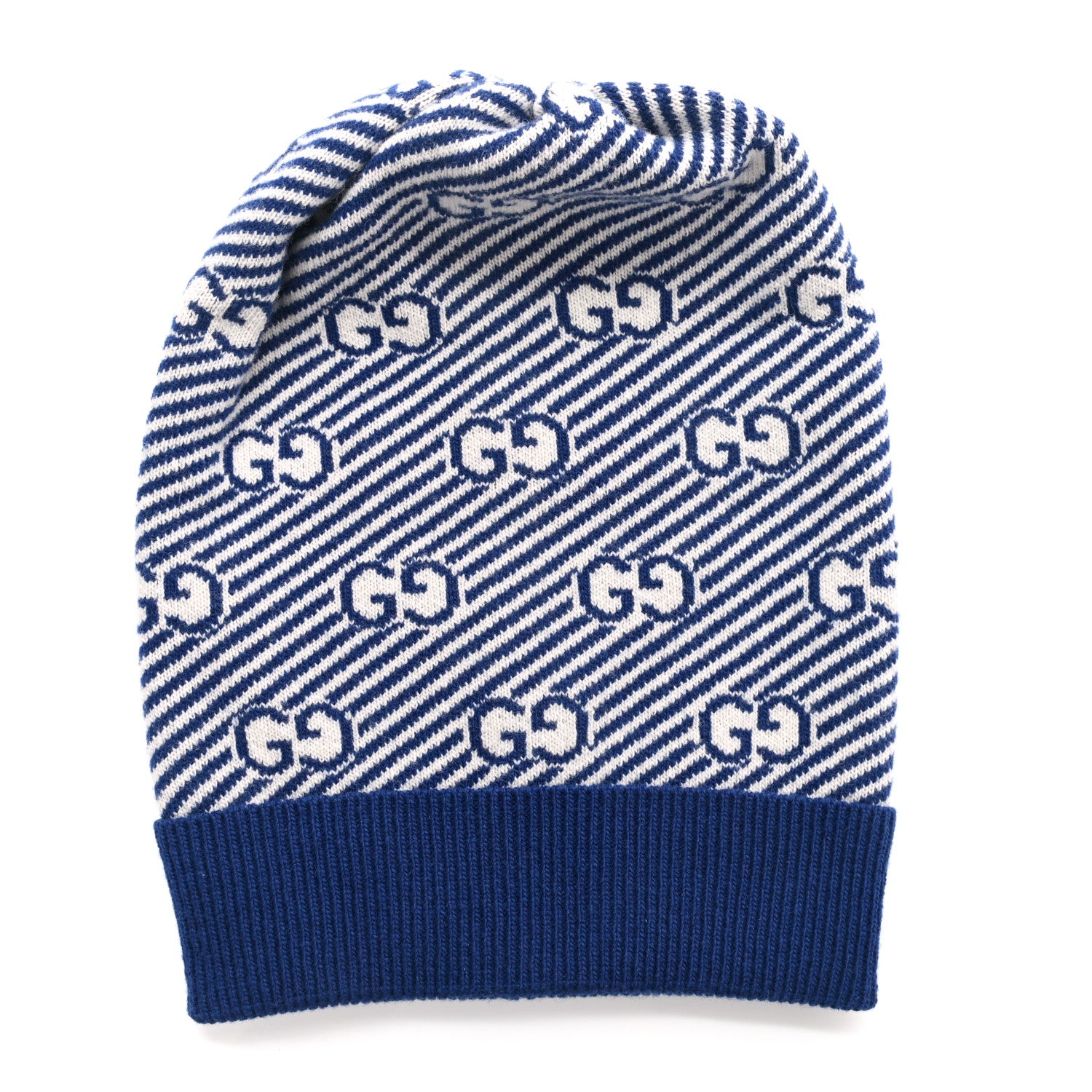 Gucci Wool GG Monogram Diagogy Beanie Hat M Sapphire Ivory 1 of 5
