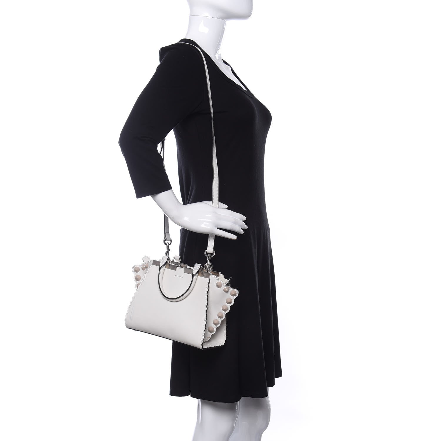 Fendi Vitello Dolce Scalloped Studded Mini 3Jours Tote White Ice Nuvola 2 of 11
