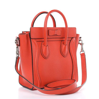Celine Drummed Calfskin Nano Luggage Vermillion 3 of 12