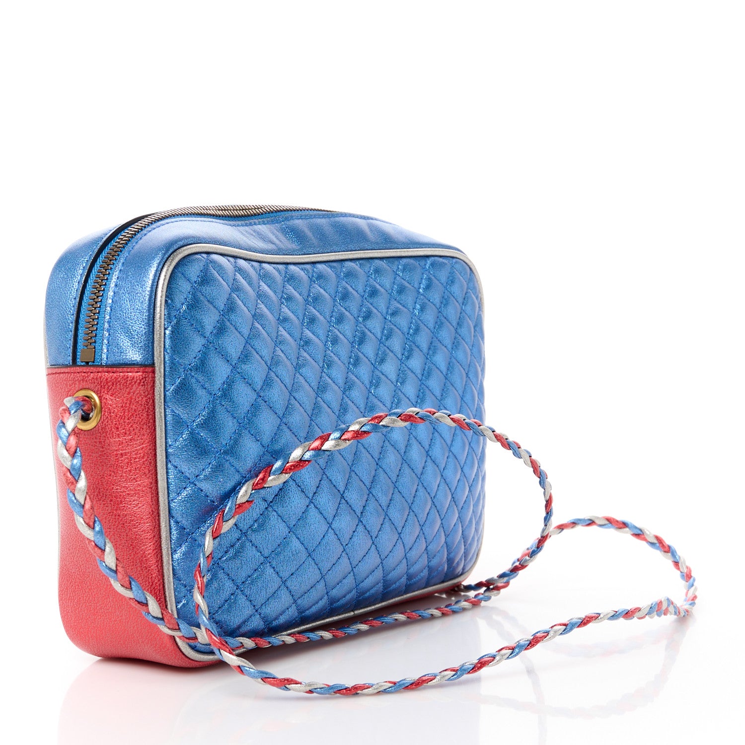 Gucci Laminated Nappa Trapuntata Small Zumi Shoulder Bag Rosso Marine Argento 3 of 11