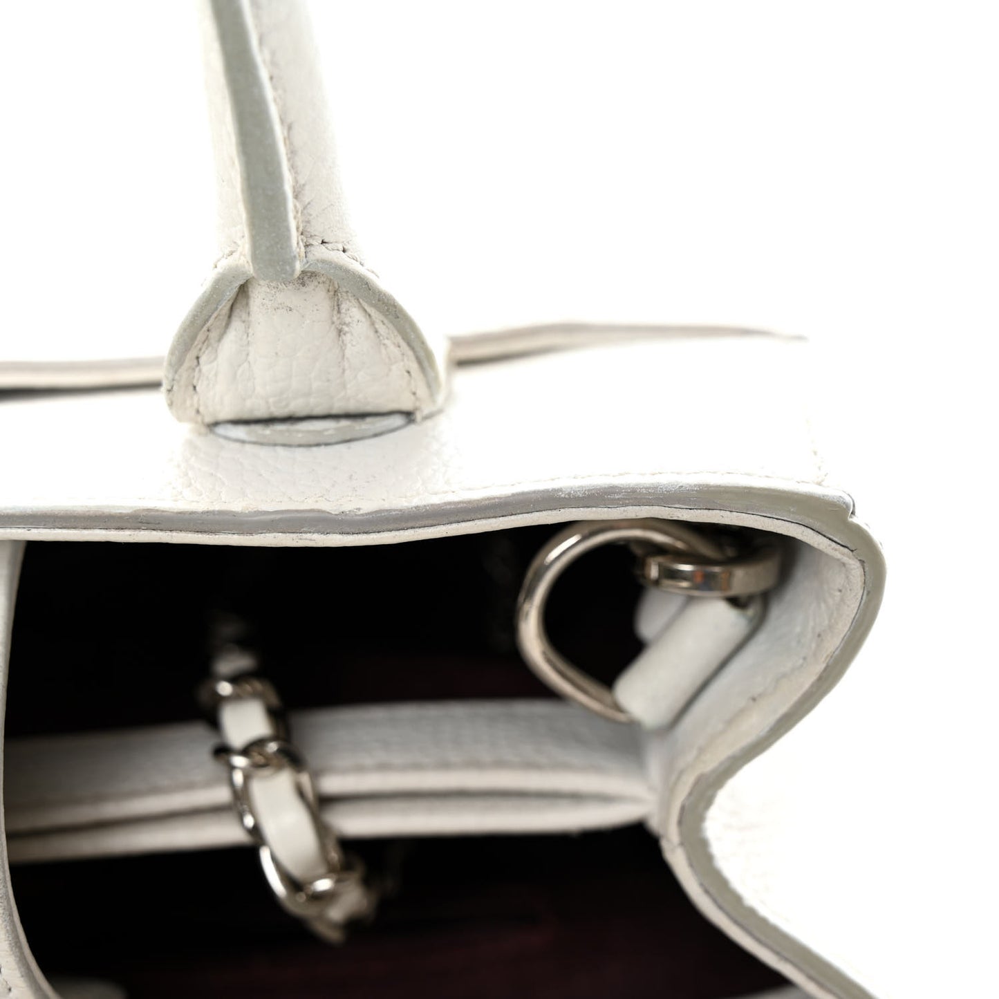Grained Calfskin Mini Neo Executive Shopper Tote White