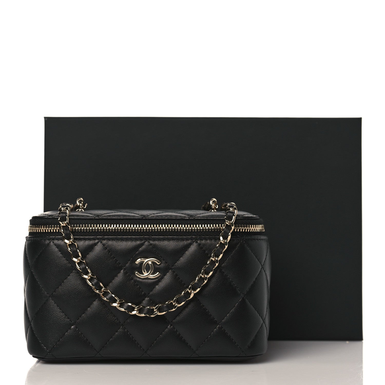 Chanel Lambskin Quilted Small Pearl Crush Vanity Case With Chain Black 10 of 10
