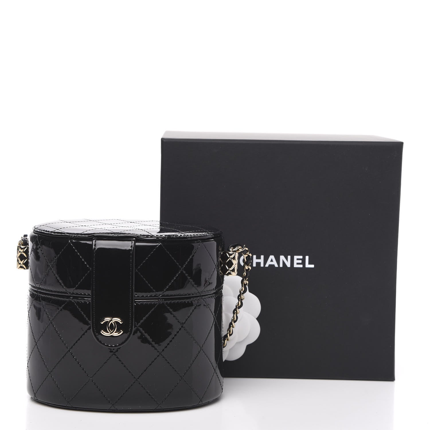 Chanel Patent Quilted Round Clutch With Chain Black 10 of 10