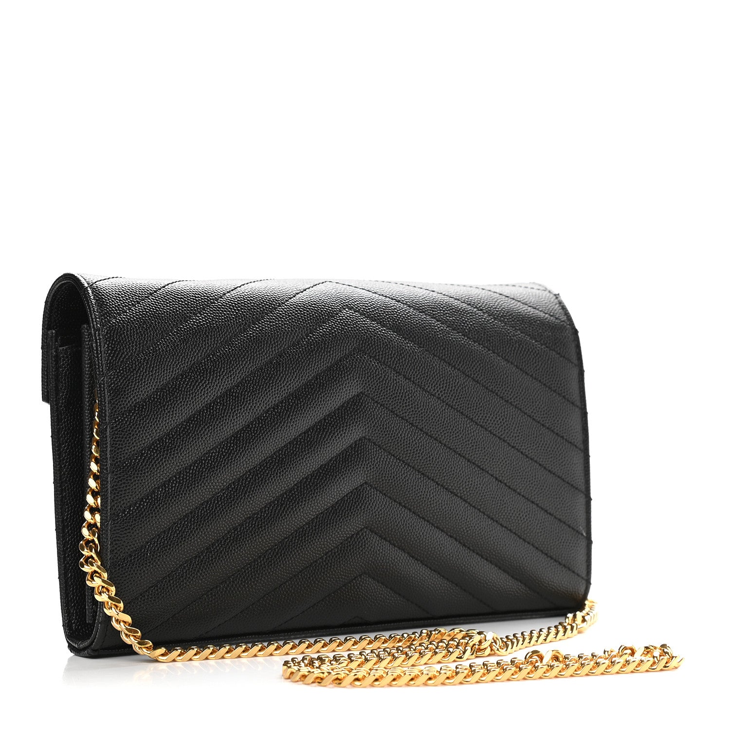 Saint Laurent Grain De Poudre Matelasse Chevron Monogram Chain Wallet Black 3 of 8
