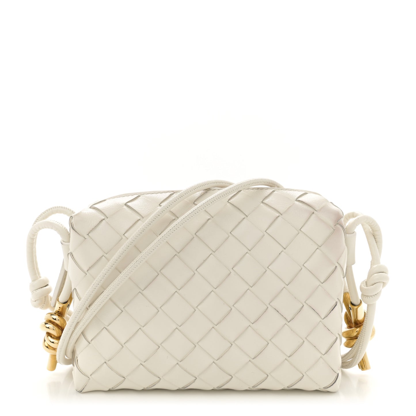 Polished Nappa Intrecciato Knot Mini Loop Camera Bag Bone