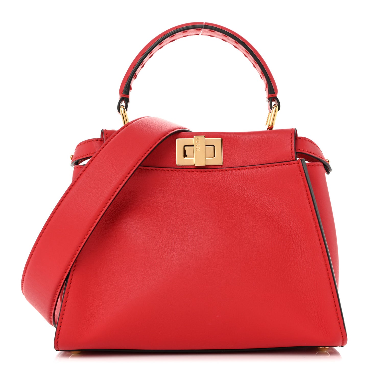 Vitello Seta Canvas FF Embroidered Peekaboo Iconic Satchel Rosso Cardinale Multicolor