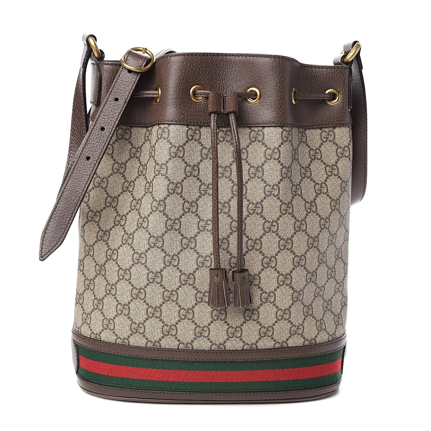 GG Supreme Monogram Web Ophidia Bucket Bag Brown