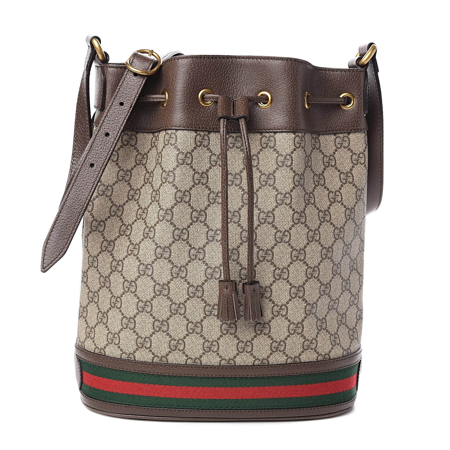 Gucci GG Supreme Monogram Web Ophidia Bucket Bag Brown 1 of 10