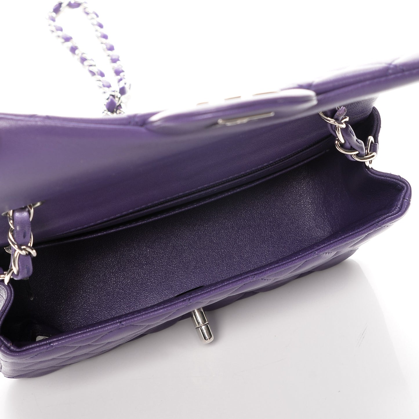 Lambskin Quilted Mini Rectangular Flap Purple