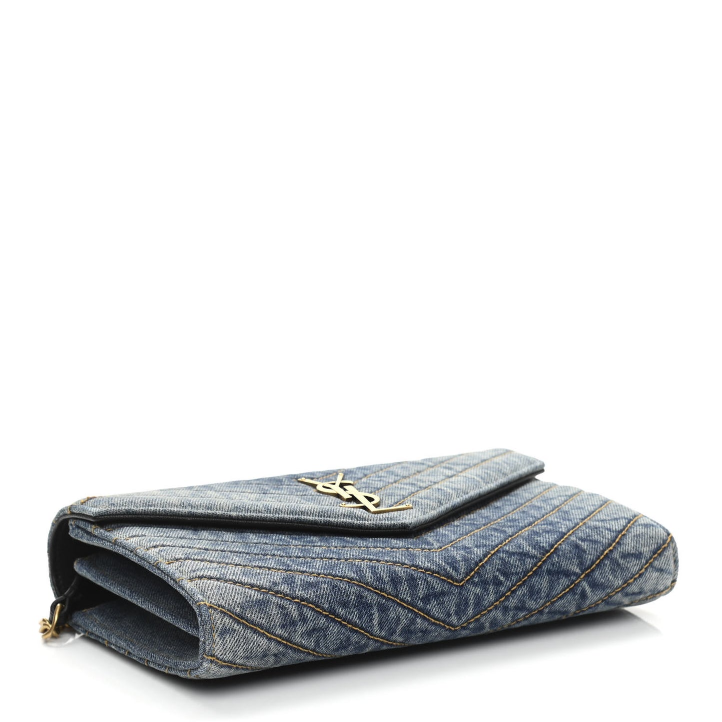 Denim Matelasse Chevron Monogram Chain Wallet Blue Jeans
