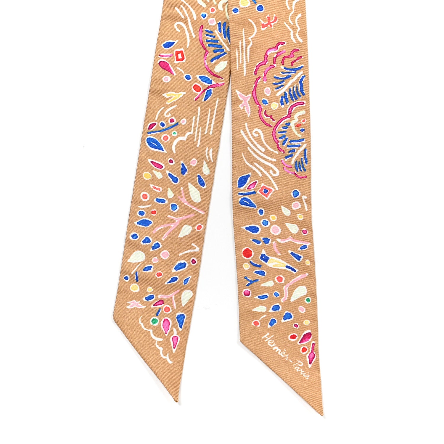 Hermes Silk Isola Di Primavera Twilly Camel Bleu Vif Fuchsia 2 of 4