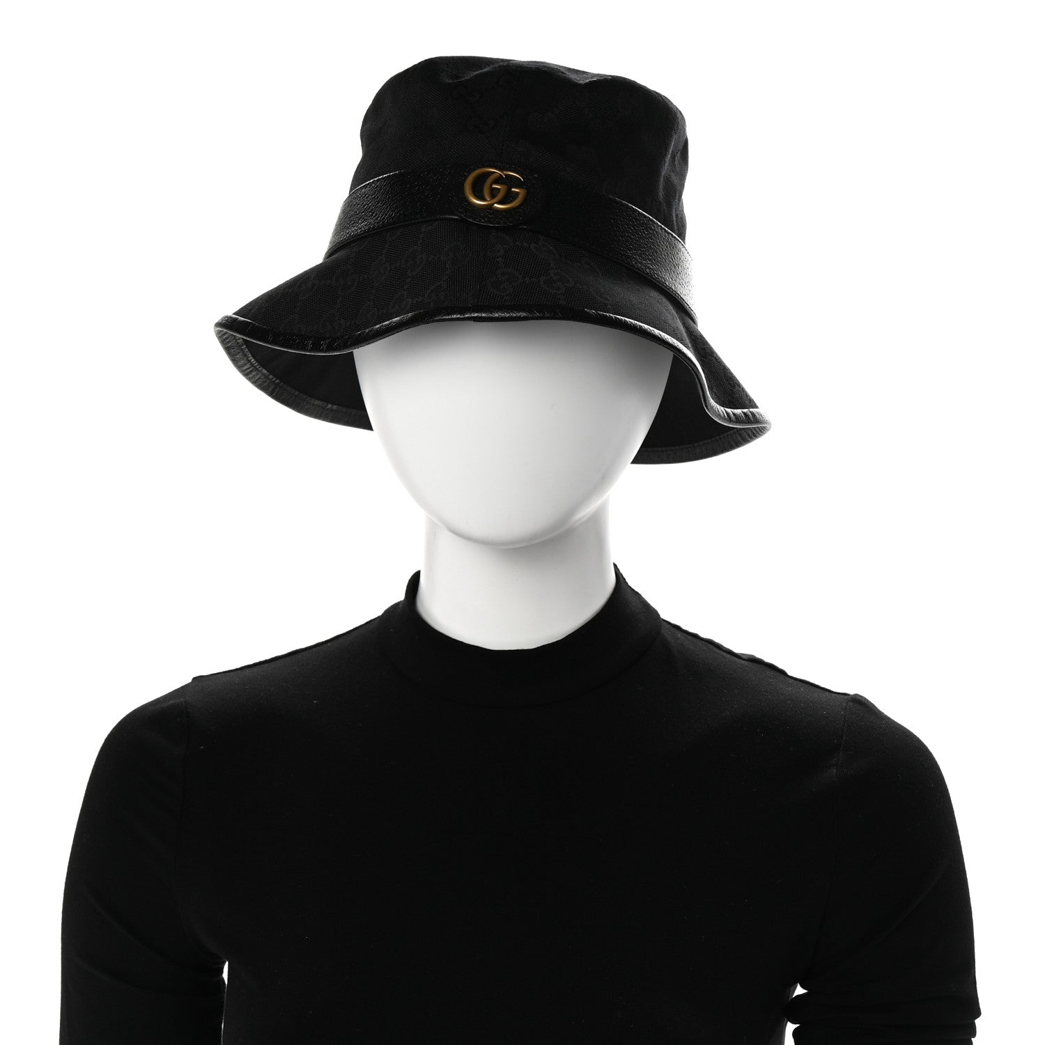 Gucci Monogram Textured Dollar Calfskin GG Jago Bucket Hat L Black 2 of 9