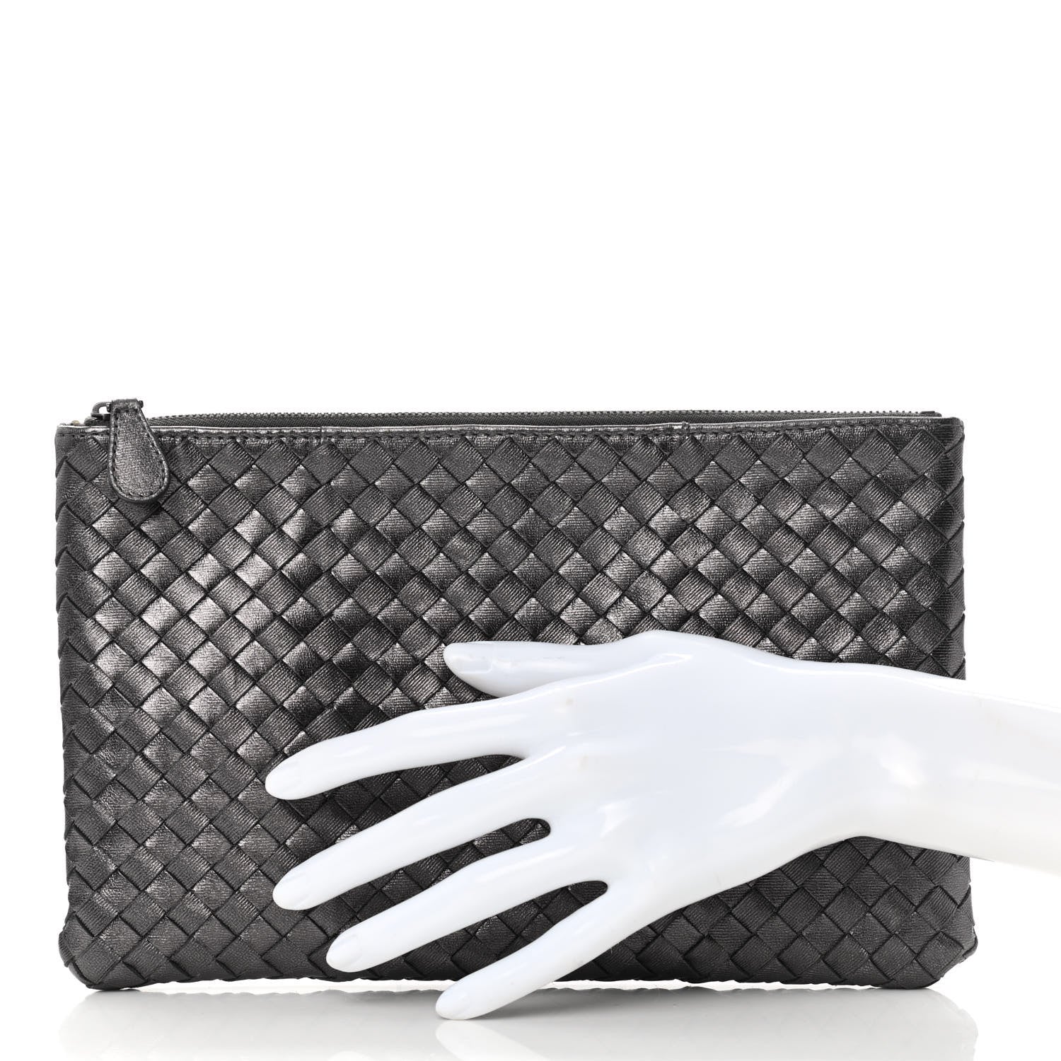 Bottega Veneta Nappa Intrecciato Flat Zip Biletto Pouch Light Grey 2 of 8