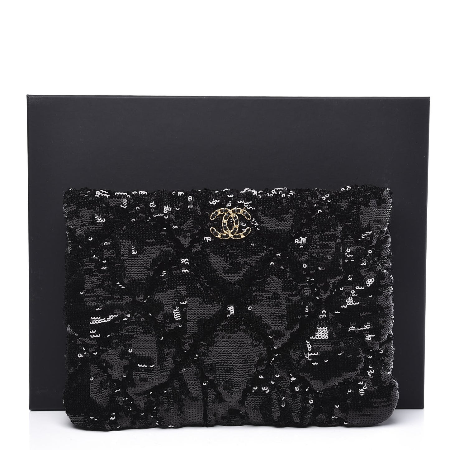 Sequins Quilted Large Chanel 19 Pouch Black