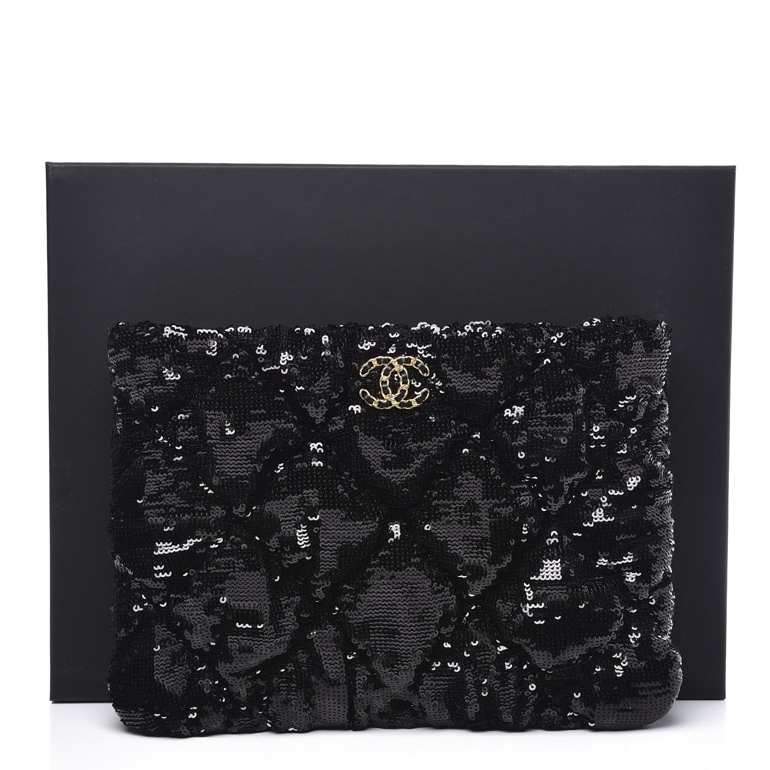 Chanel Sequins Quilted Large Chanel 19 Pouch Black 9 of 9