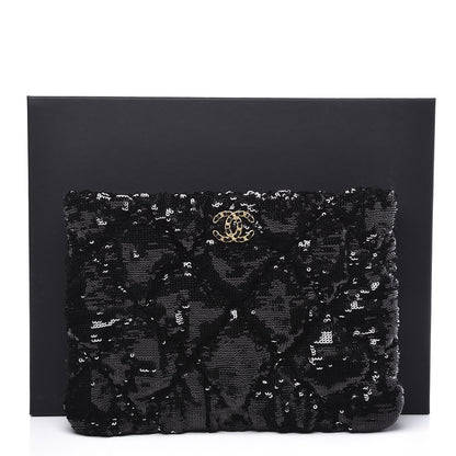 Chanel Sequins Quilted Large Chanel 19 Pouch Black 9 of 9