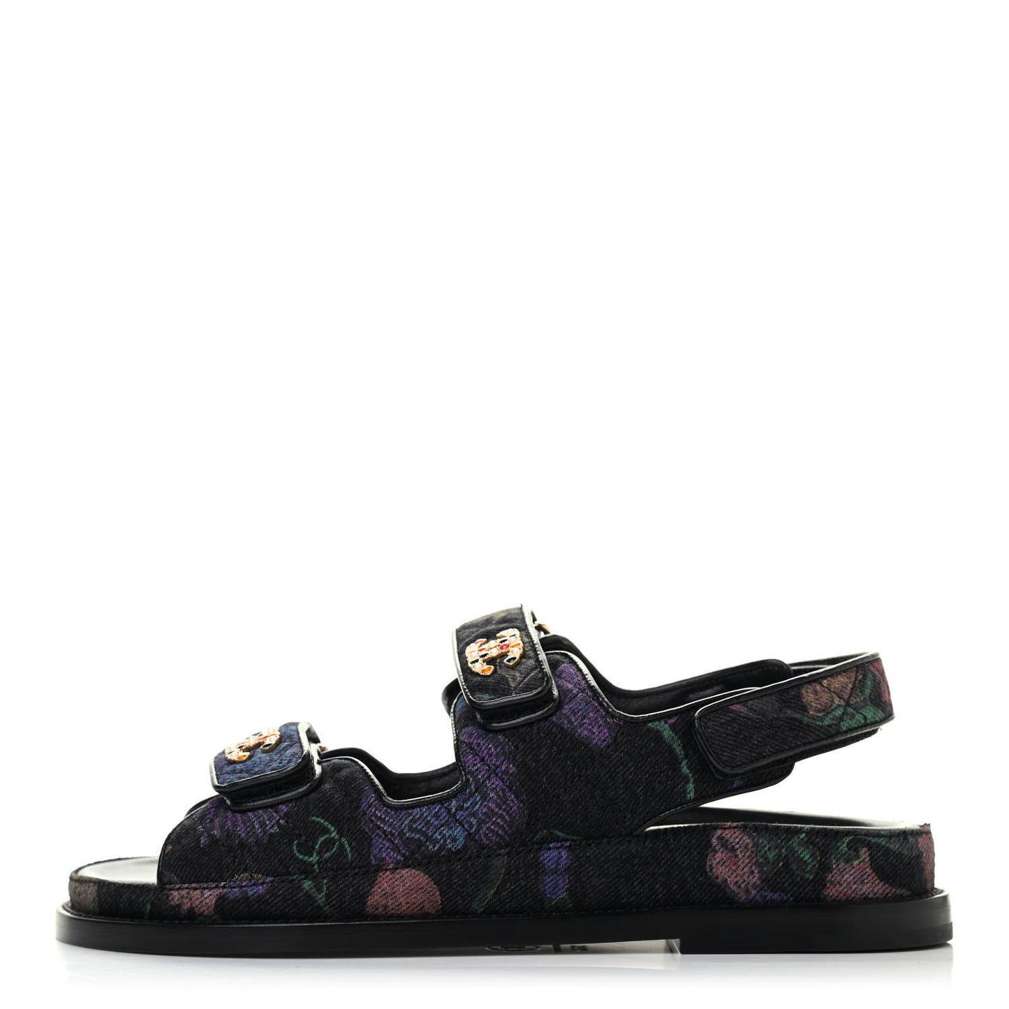 Denim Quilted Dad Sandals 36.5 Black Multicolor