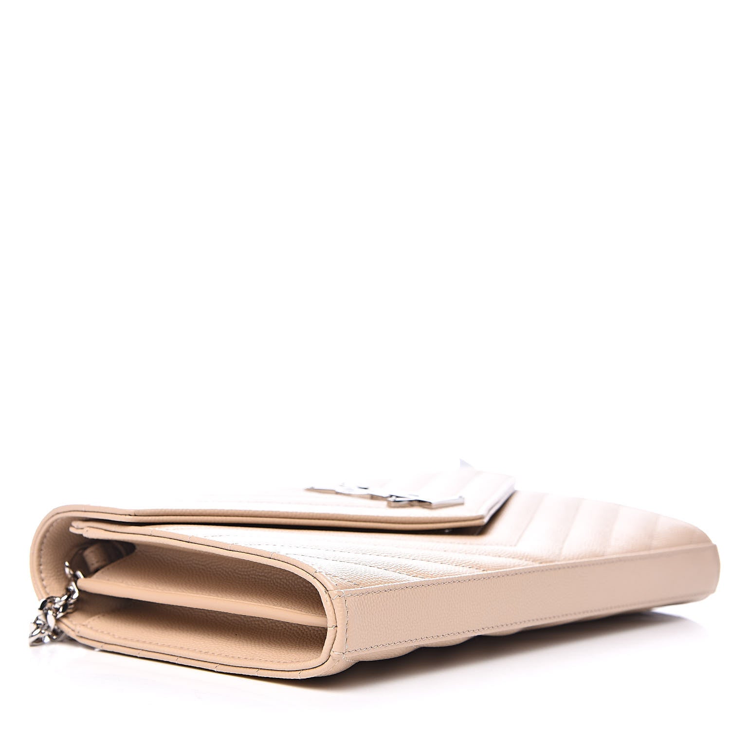 Saint Laurent Grain De Poudre Matelasse Chevron Monogram Chain Wallet Nude Powder 4 of 9