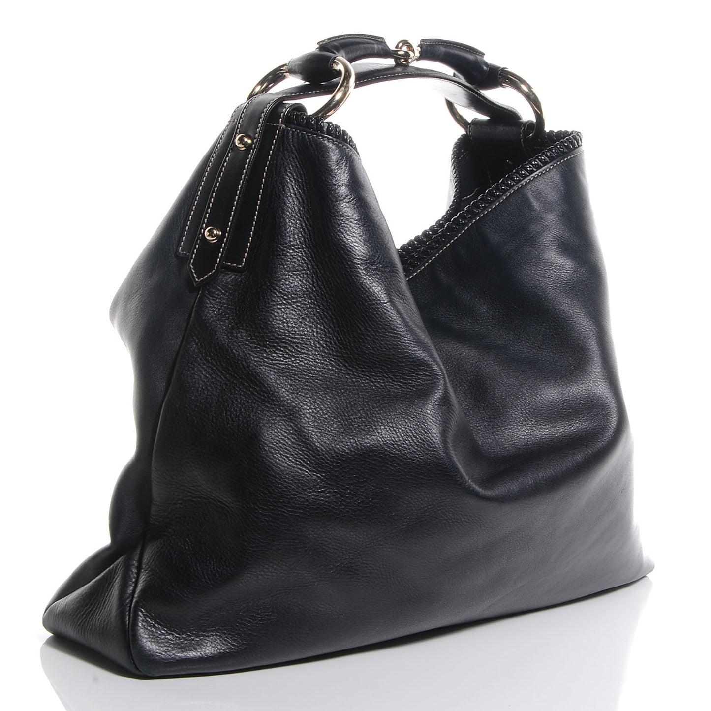 Leather Large Horsebit Chain Hobo Navy