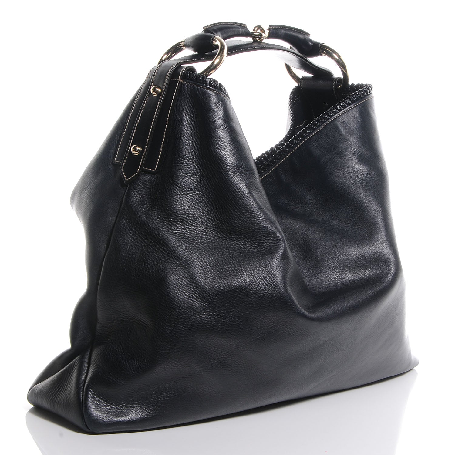 Gucci Leather Large Horsebit Chain Hobo Navy 3 of 7