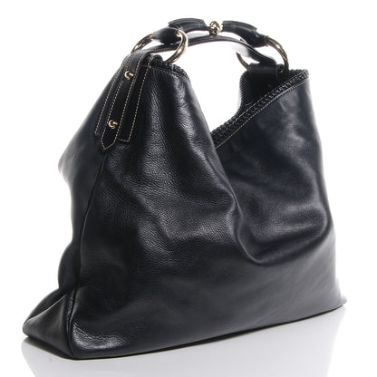 Gucci Leather Large Horsebit Chain Hobo Navy 3 of 7