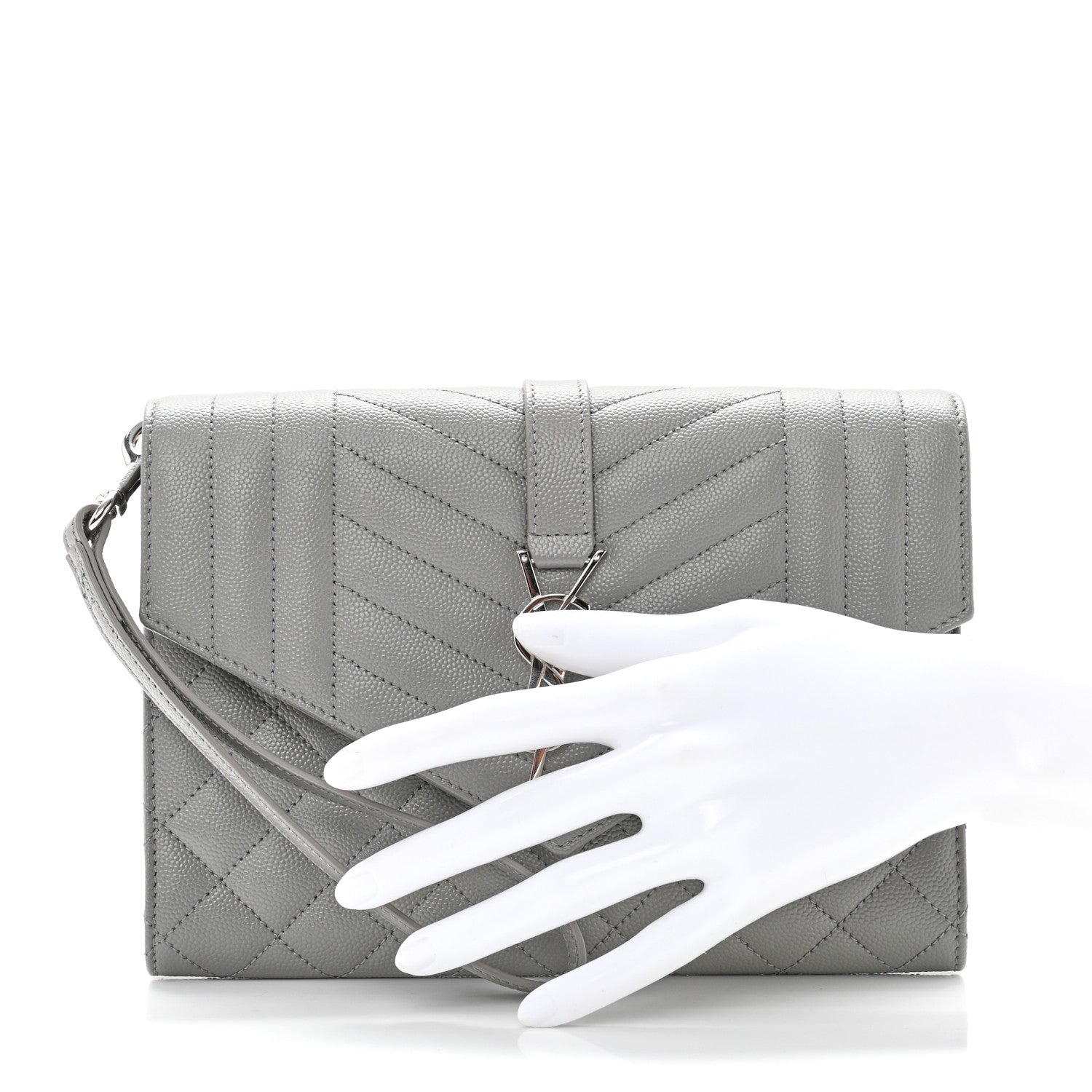 Saint Laurent Grain De Poudre Textured Mixed Matelasse Triquilt Monogram Clutch Storm 2 of 8