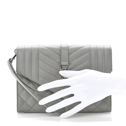 Saint Laurent Grain De Poudre Textured Mixed Matelasse Triquilt Monogram Clutch Storm 2 of 8