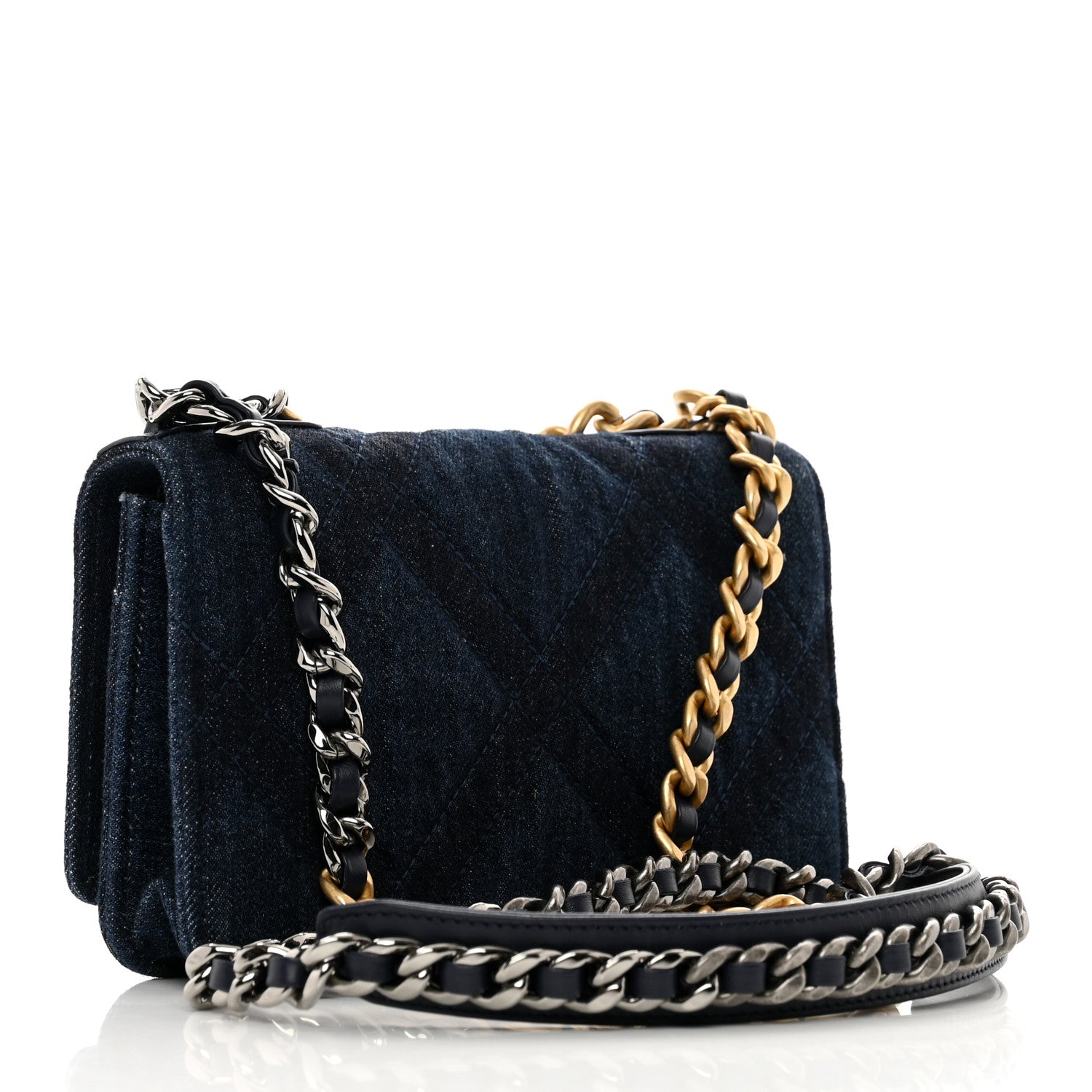 Chanel Denim Quilted Chanel 19 Wallet On Chain WOC Blue 3 of 10
