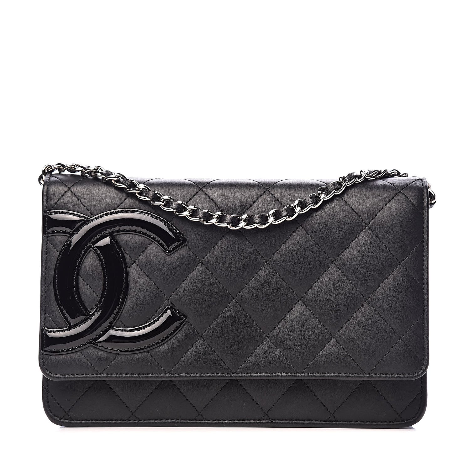 Calfskin Quilted Cambon Wallet On Chain WOC Black