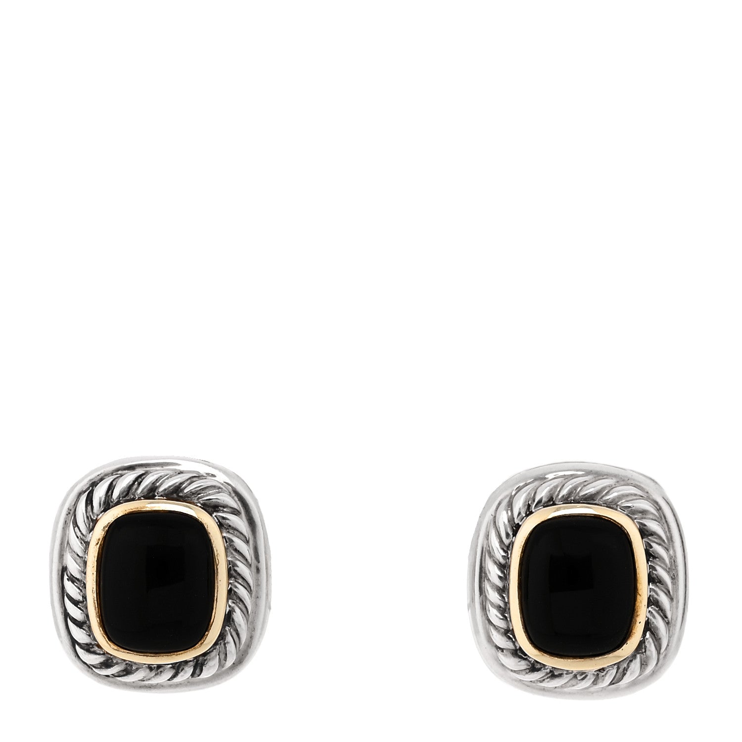 David Yurman Sterling Silver 14K Yellow Gold Black Onyx 11mm Albion Earrings 1 of 4
