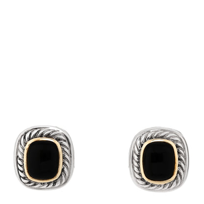 David Yurman Sterling Silver 14K Yellow Gold Black Onyx 11mm Albion Earrings 1 of 4