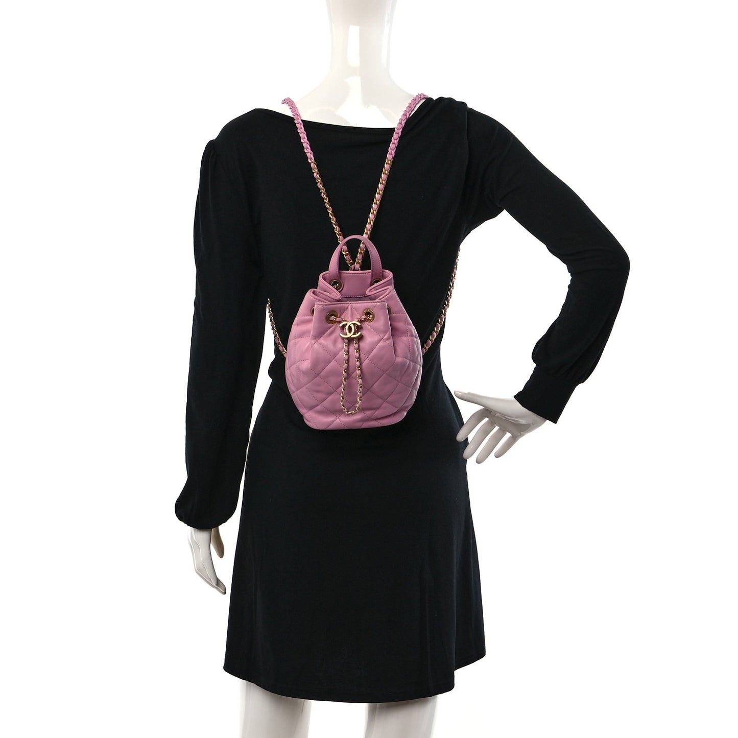 Lambskin Quilted Drawstring Backpack Pink