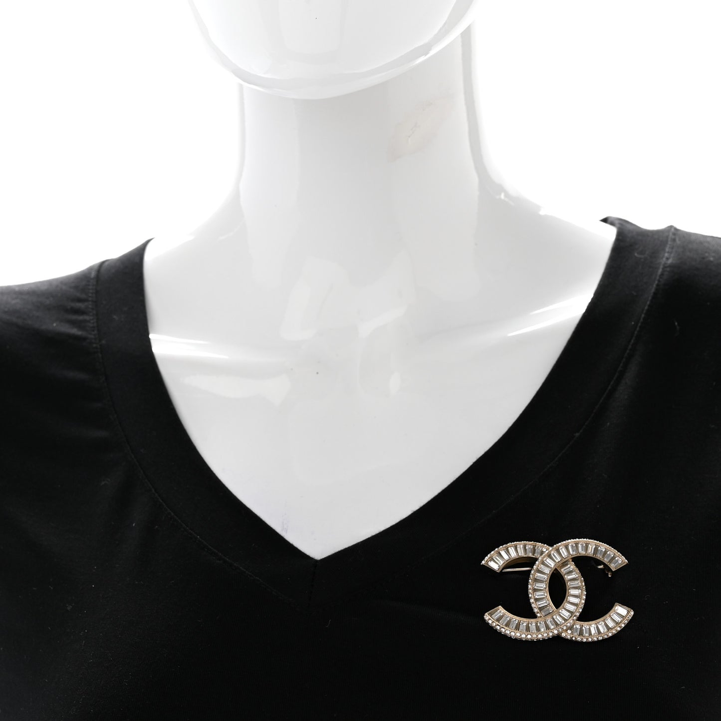 Baguette Crystal CC Brooch Gold